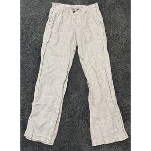 Jones NY 100% Linen Taupe & White Pants - Womens Size 6 - Nautical Grandma Core